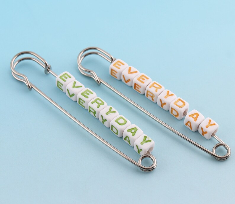 Charming Safety Pins 4pcs 86*15mm Silver Safety Pins with Beads Metal Pins Brooch Safety Pins Sewing Safety Pins Supply