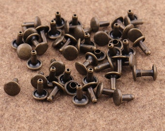 50sets 8mm Mini Antique Bronze Rivets Metal Button Double Capped Rivets Double Head Purse Notions Rivet Studs for Bag/ Belt Leather Craft