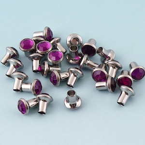 Rapid Rivets 30sets 6mm Purple Rivets Metal Button Rivets with diamond Singe Rivets Purse Studs for Bag Leather Craft