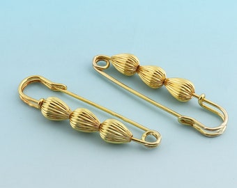 Gold Safety Pins 4pcs 75*15mm Charming Safety Pins with Bells Copper Pins Brooch Safety Pins Sewing Safety Pins Supply