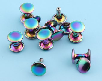 Rivets for Leather and Crafts 50pcs 12*9mm Rainbow Rivets/Studs Metal Button Double Head Rivets Purse Notions Studs for Bag/ Belt