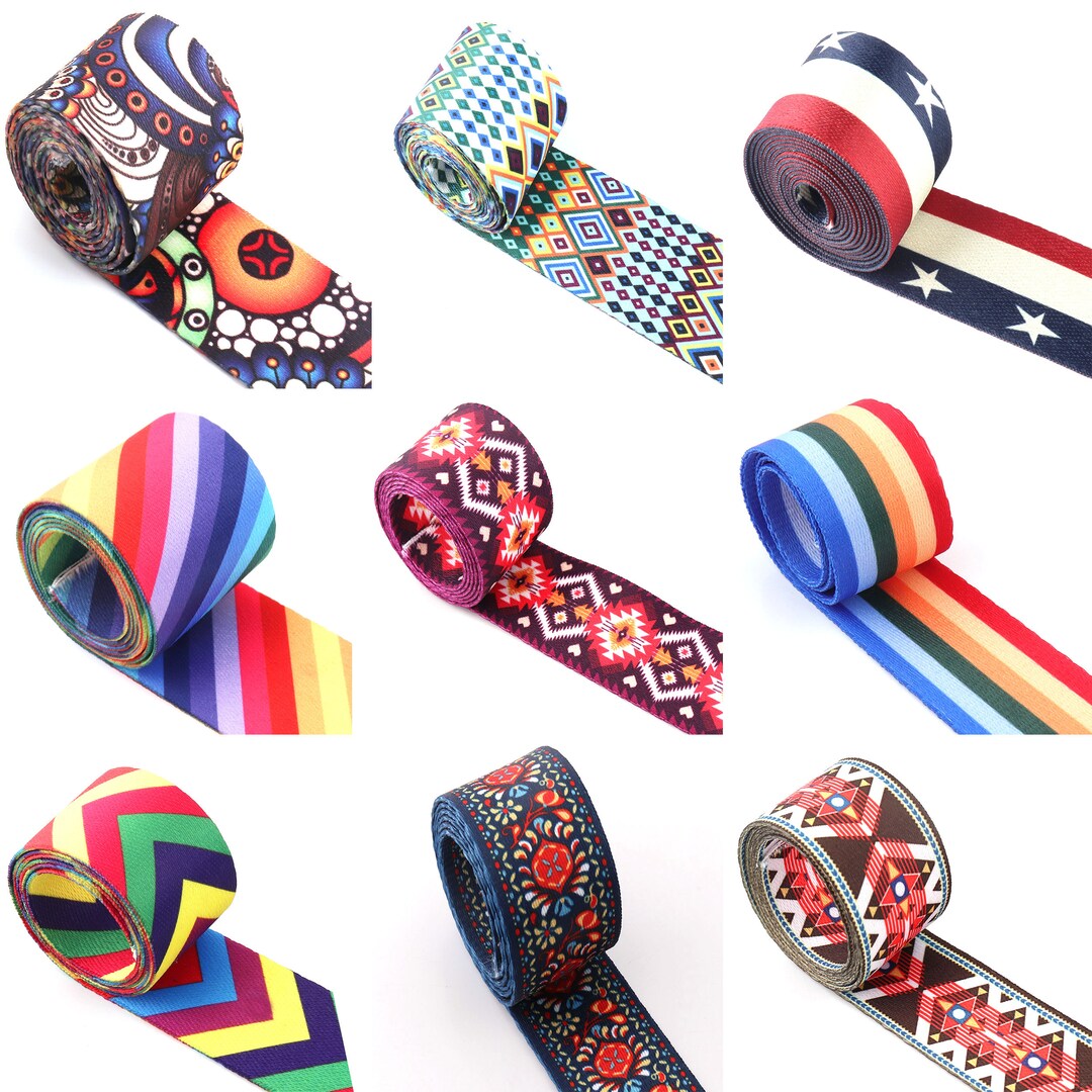 Webbed Ribbon Stripe Webbing Ribbon 1.5inches Rainbow Webbing Leash Ribbon Purse ...