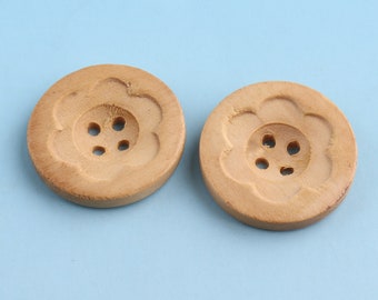 Flower Wooden Buttons 15pcs 25mm Craft button Sculpture Coat Buttons Four holes Large Buttons Sweater Button Sewing Buttons Novelty Buttons