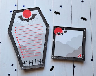 Handmade Tear Away Memo Pads - "Blood Moon" - Coffin & Small