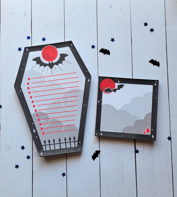 Handmade Tear Away Memo Pads - "Blood Moon" - Coffin & Small