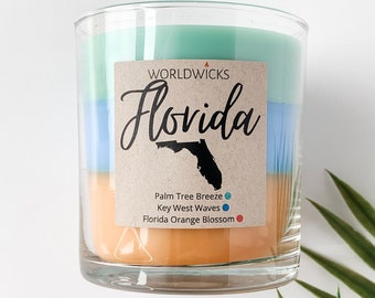 Florida Triple Scented State Candle, Housewarming, Moving Gift, Anniversary Gift, Mother's Day Gift, Graduation, FL Candle, Homesick candle