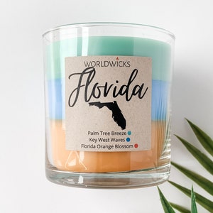 Florida Triple Scented State Candle, Housewarming, Moving Gift, Anniversary Gift, Mother's Day Gift, Graduation, FL Candle, Homesick candle