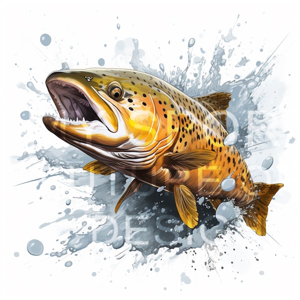 Brown Trout White Background | 4 High Quality PNG| Sublimation | Digital Download | T-shirt Designs | Animal Painting | Cute Animal Clipart