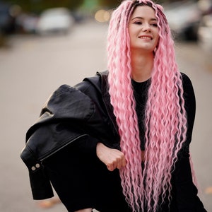 Pink Synthetic Dreads: Long Curly Hair Extensions