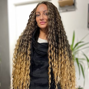 Synthetic crochet dreads curly ombre brown with warm blonde Boho de dreadlocks