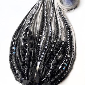 Synthetic Dreadlock Black and White Boho Dreads Set  Extensions | Braided Hair Accessories