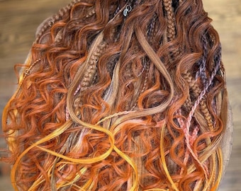 Ginger Dreadlocks Extensions with Braids: Crochet DE Dreads Full Set