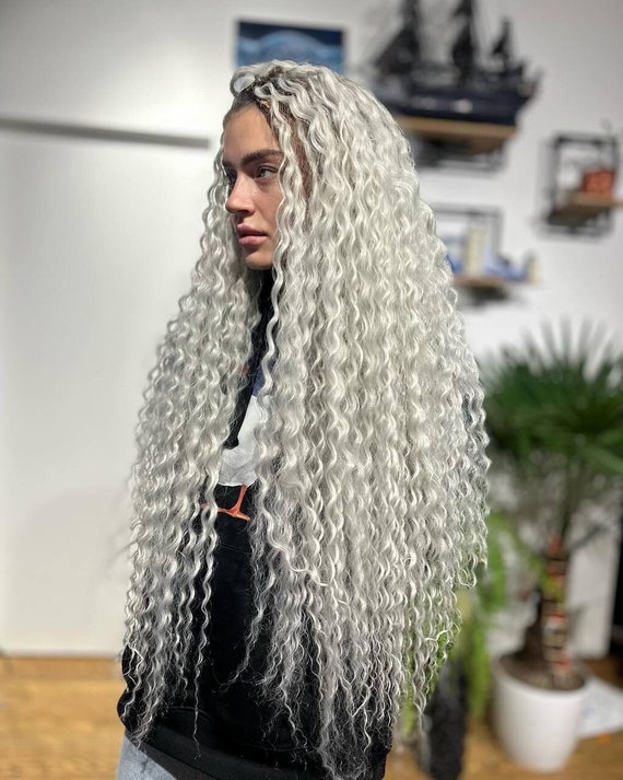 Synthetic Crochet Dreads Extensions Grey Double Ended Curly Dreadlocks Boho Style White Dreads