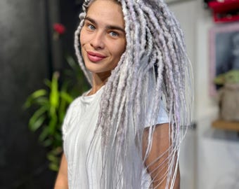 Boho Silver Grey Crochet Dreadlock Extensions: Festival Hair Braids