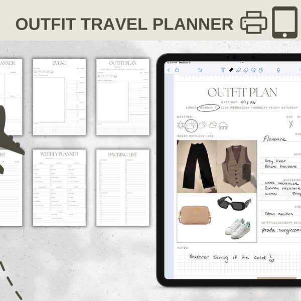 OUTFIT TRAVEL PLANNER/8 Pages/Printable