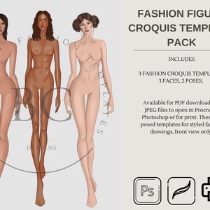 FASHION CROQUIS figure/template - with 3 skin colors - styled pose (Female)