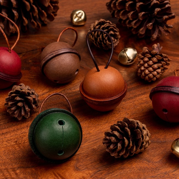 Hand-made leather bell tree ornaments