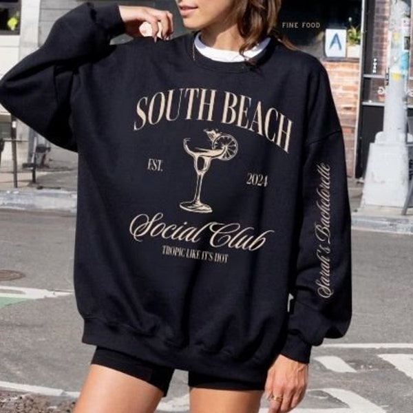 Custom Bachelorette Location Shirt , Luxury Bachelorette Merch, Custom Sleeve Crewneck Sweatshirt, Social Cocktail Club, Bridal Party Gifts