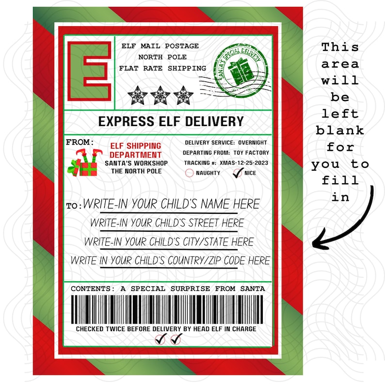 Santa Elf Shipping Label PRINTABLE / Instant Download / Etsy