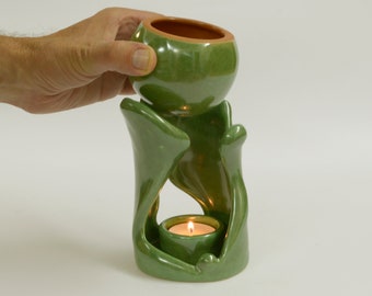 Bruciatore di oli essenziali Etera / Lampada per aromaterapia verde / Ceramica fatta a mano