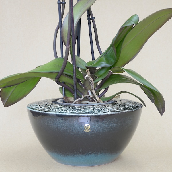 Ikebana Vase / Large Ceramic Bowl / Unique Orchid Pot / Plant Pot / Handmade Planter / Turquoise Ceramic