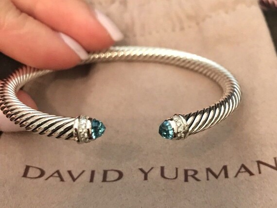 David Yurman Sterling Silver 5mm Cable Bracelet Blue Topaz and | Etsy