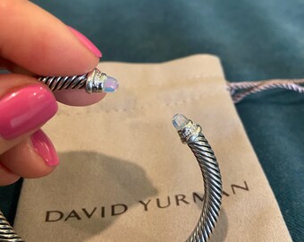 David Yurman Sterling Silver 5mm Cable Bracelet Moonstone and Diamonds