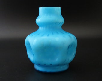 Beautiful Antique Hexagonal Blue Cased Satin Glass Vase with ‘Air Trap’ Decoration