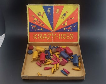 Rare 1930s ‘Krazy Ikes’ Construction Toy Set – Scarce Pre-War Wooden Version by Knapp Electric & Novelty Co.