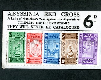 Full Set of 5 1936 Abyssinia/Ethiopia Red Cross Stamps (Never Issued)