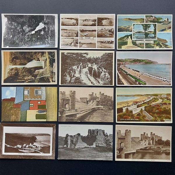 Collection of 12 Genuine Antique & Vintage Postcards of Wales, Great Britain - FREE UK DELIVERY