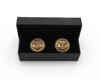 アンティーク英国商船海軍ボタンチェーンリンクカフスボタン – 23 mm