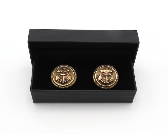 アンティーク英国商船海軍ボタンチェーンリンクカフスボタン – 23 mm