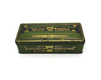 wills cut golden bar tobacco Rare Antique Will's Cut Golden Bar Tobacco Tin. C.1900s – Williamson's  Patented 'cutter Lid'