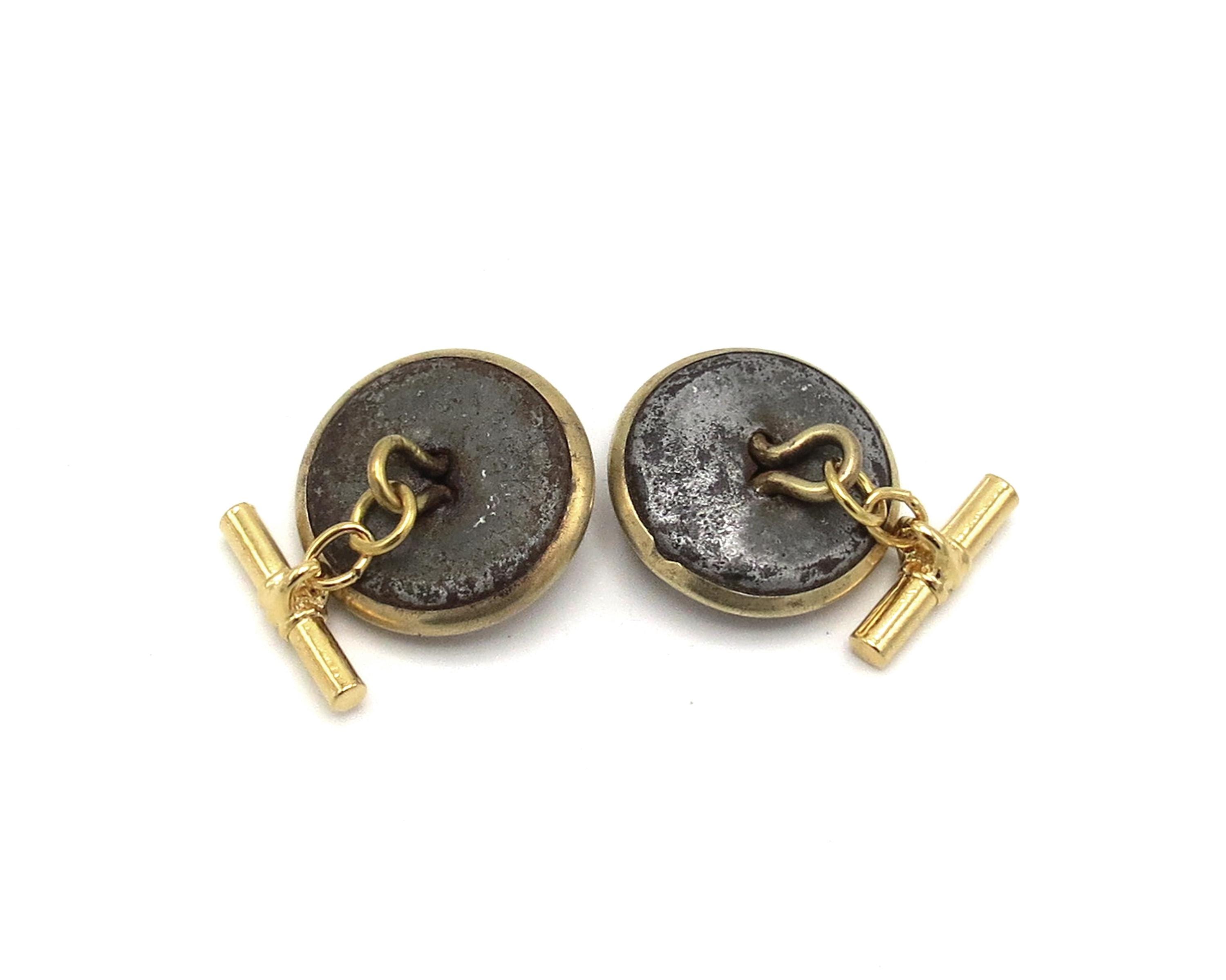 アンティーク英国商船海軍ボタンチェーンリンクカフスボタン – 23 mm