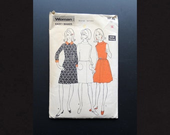 Vintage Sewing Pattern -  'Woman' W.44 Dress - “Misses’ One-piece Dress” – “Size 14” - Circa. Late 1960s - FREE UK DELIVERY