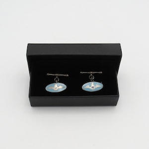 Vintage WW2 Royal Air Force (RAF) Sterling Silver & Enamel Chain Link Cufflinks by Thomas L Mott