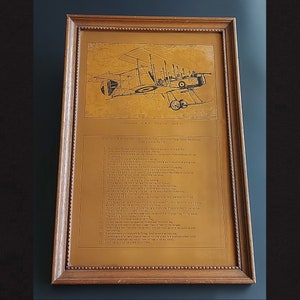 Vintage 18.5” x 12.5” Framed Etched Copper Artwork – Royal Flying Corps & United States Army Air Service Design. By Cotswold Etchings