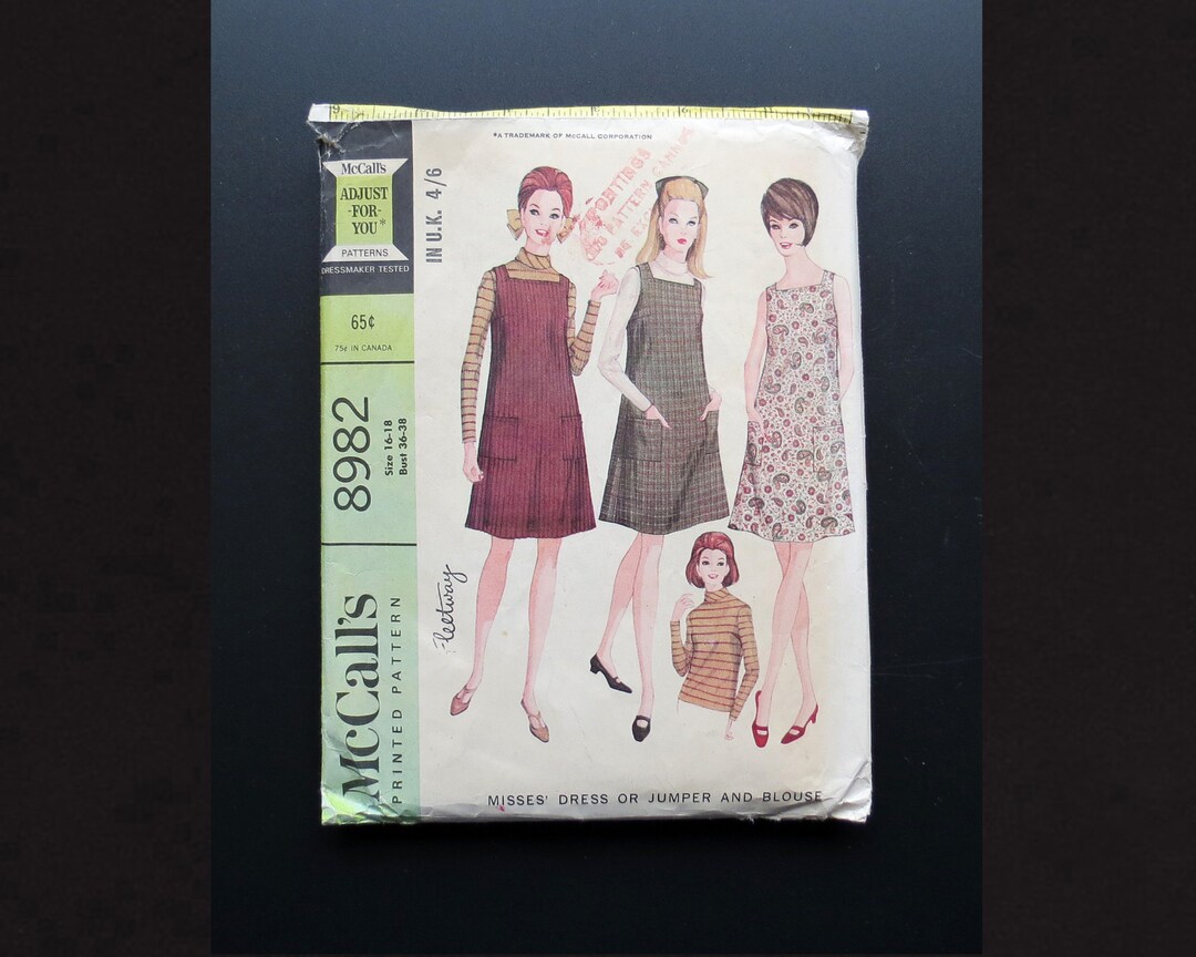V8982 Pattern Vintage Sewing Pattern - Mccall’s 8982 – “misses' Dress or Jumper and ...