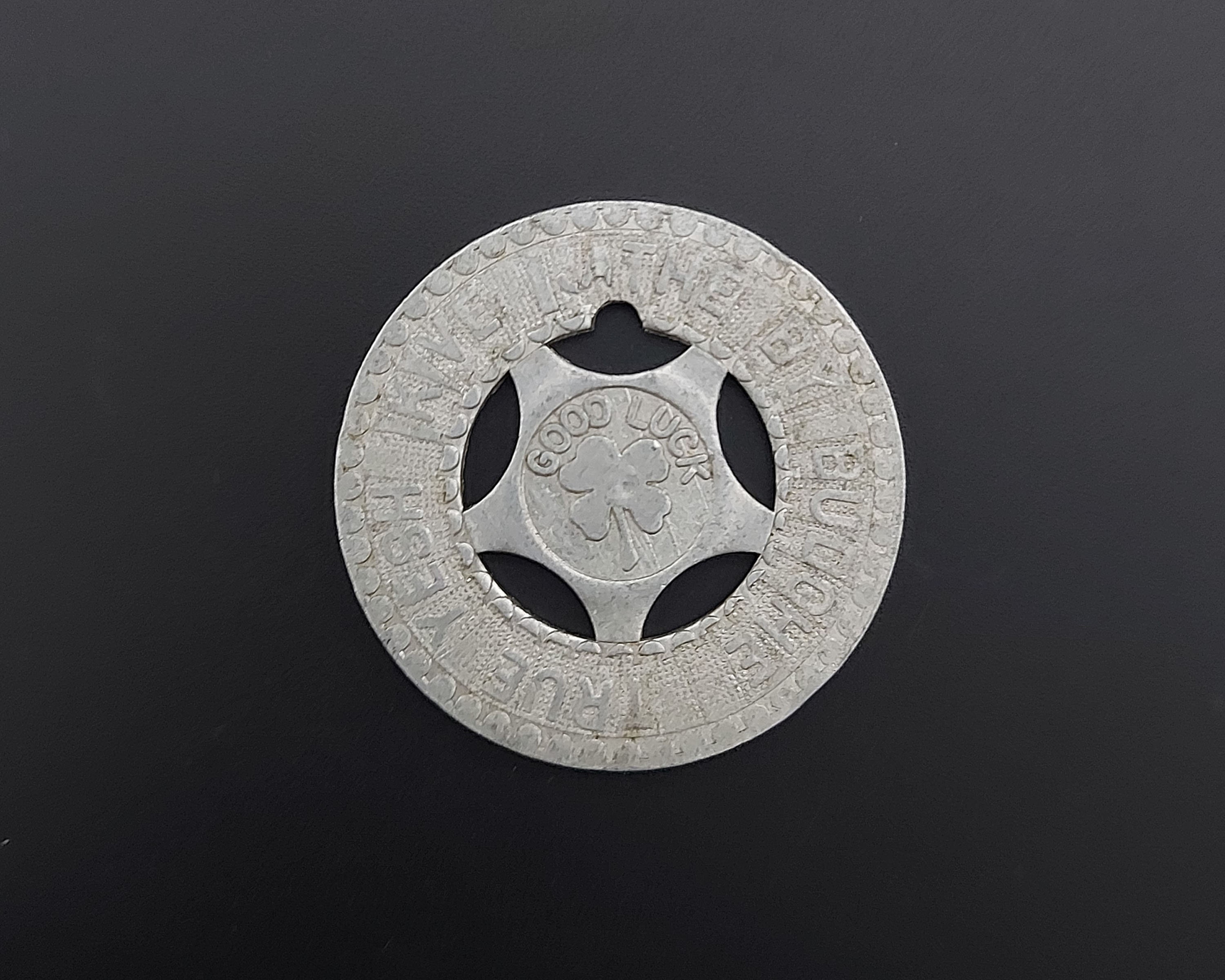 ♦︎ GOOD LUCK!! Vintage American Amusement Arcade Stamped Aluminium Good