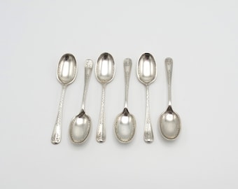 Lot de 6 cuillères à café Hanovre, anglaises antiques, motif queue de rat, finition brillante, plaqué argent par Atkin Brothers - LIVRAISON GRATUITE AU ROYAUME-UNI