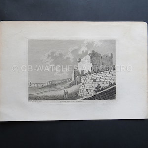 Genuine Antique 18th Century Engraving of Tynemouth Castle & Gate, Northumberland. 1784