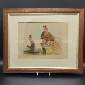 Dibujos animados de acuarela pintados a mano "Master & Man" enmarcados antiguos genuinos por Cynicus (Martin Anderson). c.1895 - ENTREGA GRATUITA EN EL REINO UNIDO