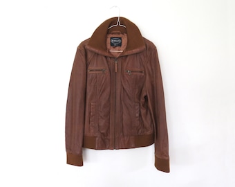 Vintage 80s Landmark Leather and Knit Sweater Jacket Full Zip