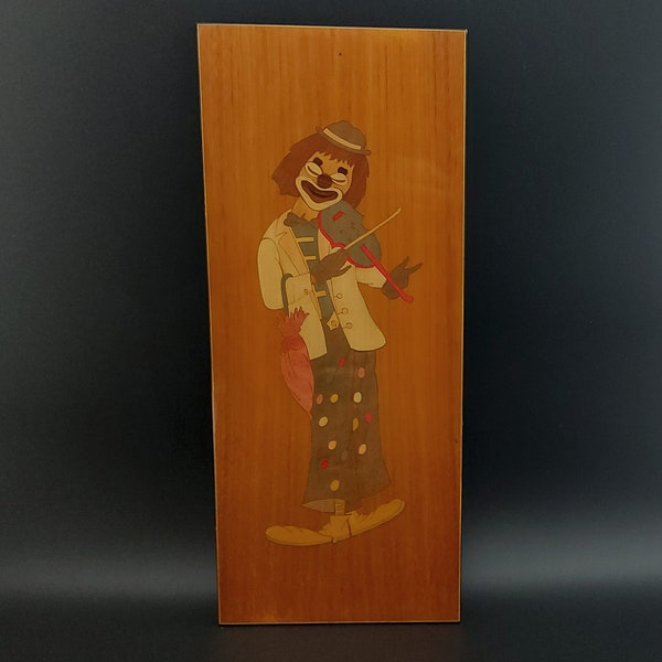 Quality Vintage ‘Kitsch’ Italian Marquetry Wall Plaque - Clown with Violin Design - Gargiulo & Jannuzzi, Sorrento