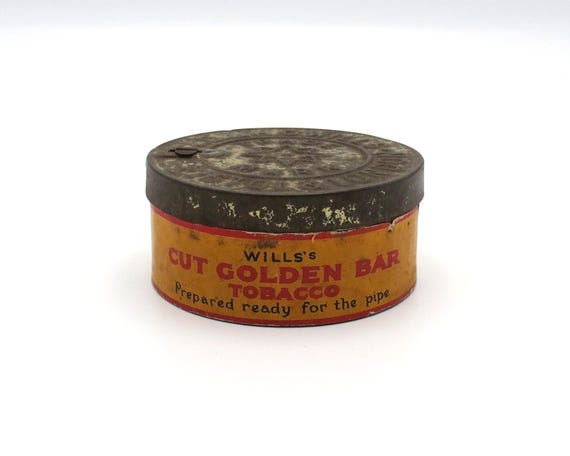 wills cut golden bar tobacco tin Rare Antique Will's Cut Golden Bar Tobacco Tin. C.1900s – Williamson's  Patented 'cutter Lid'