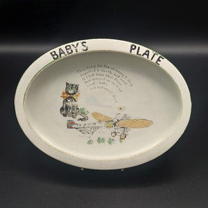 Rare Antique ‘Pussy’s Flying Stunt’ Pioneer Aviation Ceramic Baby’s Plate by Paragon China. c.1923