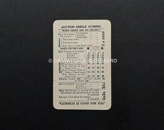 Scarce Vintage Guinness Advertising Bridge Card Game Instruction Card. c.1940s/50s