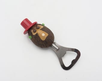 Quirky 1960s Vintage Kitsch Tagua Nut Monkey Bottle Opener/Crown Cork Lifter