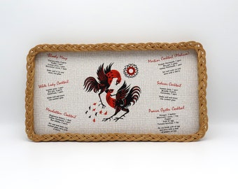 Stijlvol vintage kitsch formica & rieten 'Fighting Cocks' cocktaildrankbakje. ca. 1960